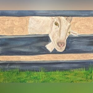 Hand-Painted Goat Portrait Wall Art